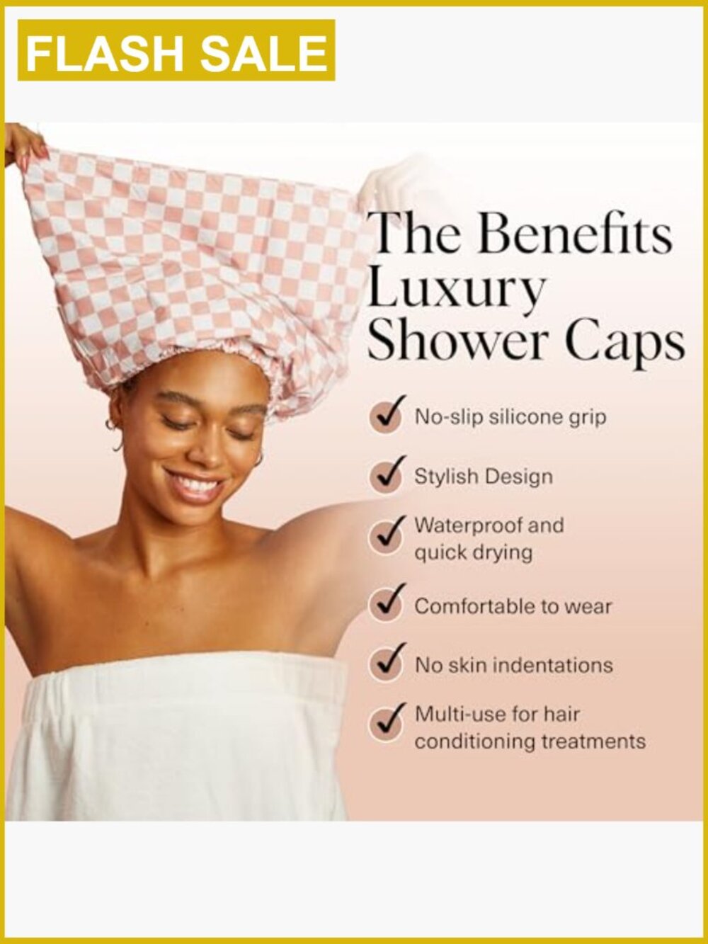 Satin-Lined Adjustable Waterproof Reusable Flexi Shower Cap with Open-Back - Picture 2 of 6